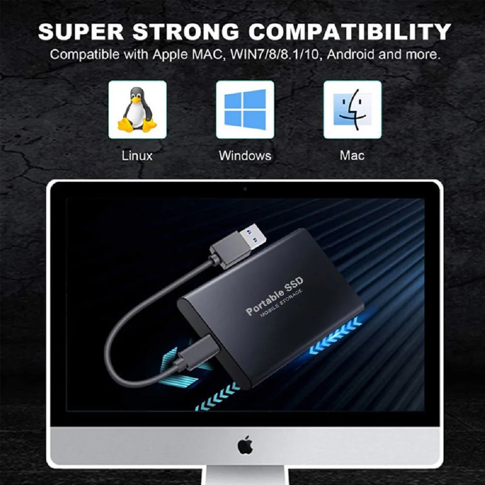 Mini-Festplatte 1 TB Neue 2 TB tragbare SSD hoch-Geschwindigkeit ​ ​ Externe externe USB 3.1 Typ-C-Festplatte für Laptops/MACs/Desktops
