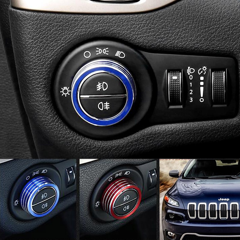 1pc huvudljusbrytare justera knapprattens lock trim för jeep cherokee biltillbehör kontroll sticer