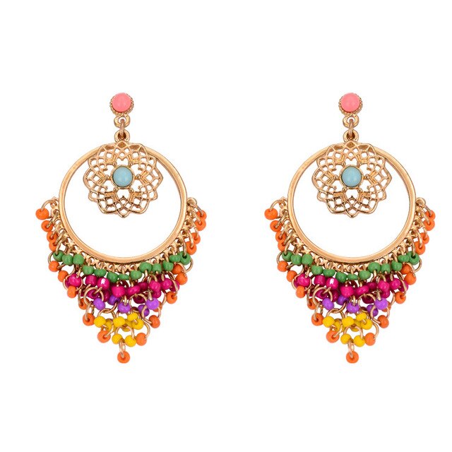 Shineland billige boheme vintage etniske dråbe dingler til kvinder kvast lange perler brincos smykker: A30 farverige