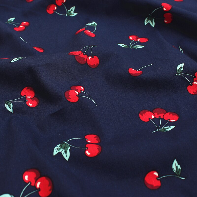 Tela estampada con cereza de 147x50cm, tela de algodón bricolaje, ropa para niños, tela de costura, decoración de Material de costura, tejido de algodón para hogar: dark blue