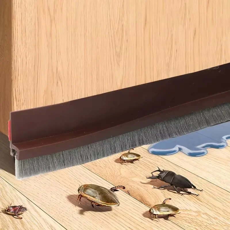 3/1M Door Seal Draft Strips Door Bottom Sealing Strip Tape with Sweep Brush BlockerInsect Sound Proof Self Adhesive Seal Strip