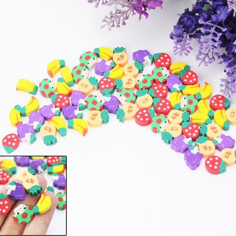 100 st söt mini frukt suddgummi söt frukt kök form gummi suddgummi student lärande brevpapper för barntillförsel