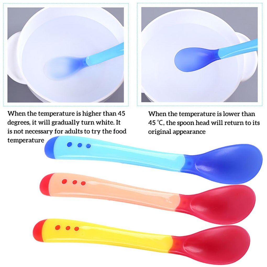 Bebé cuchara Temperatura de detección niño Tenedor de silicona arco alimentación de bebé cuchara Sensor de temperatura cucharas