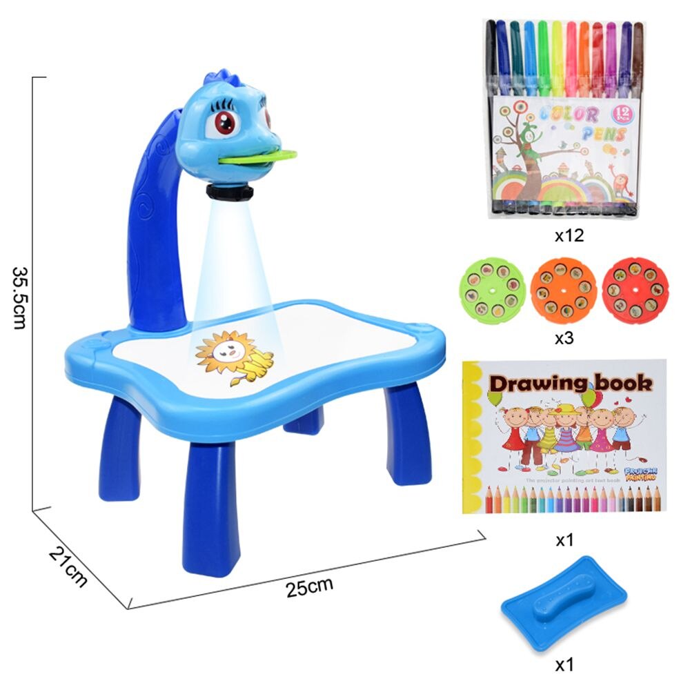 Children Led Projector Art Drawing Table Toys Painting Board Desk Arts Crafts Educational Learning Paint Toy For Kids: B blue