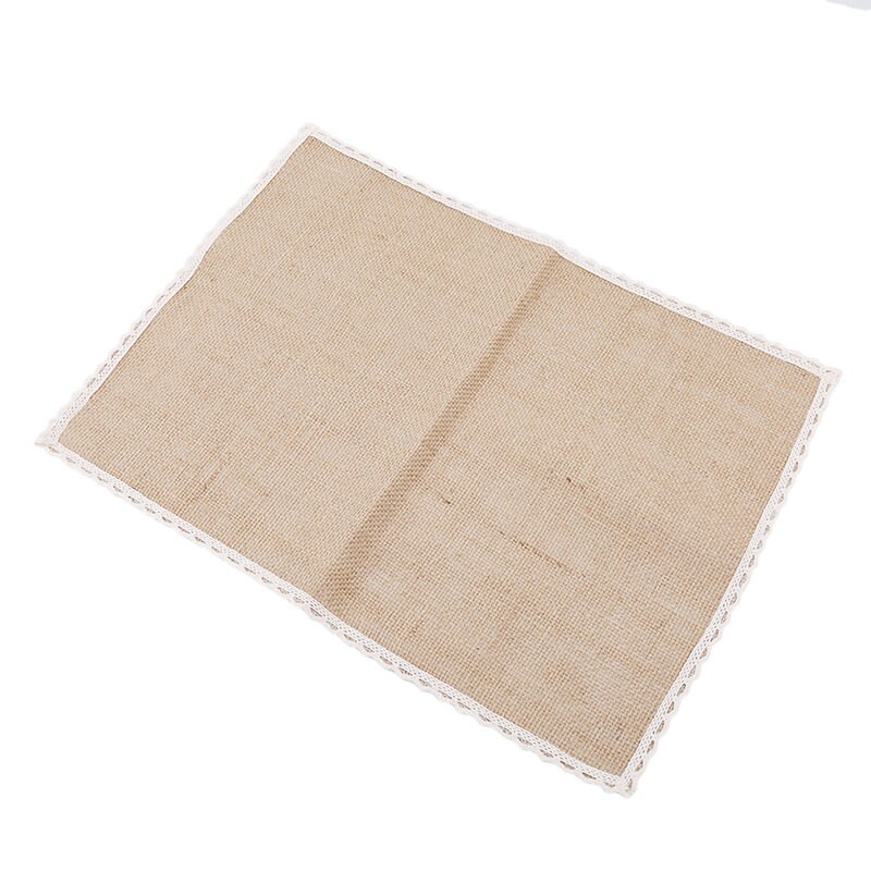 Square Dinner Table Mats Pads with Lace Natural Jute Placemats Table Mat Kitchen Dining Jute Table Decor Khaki