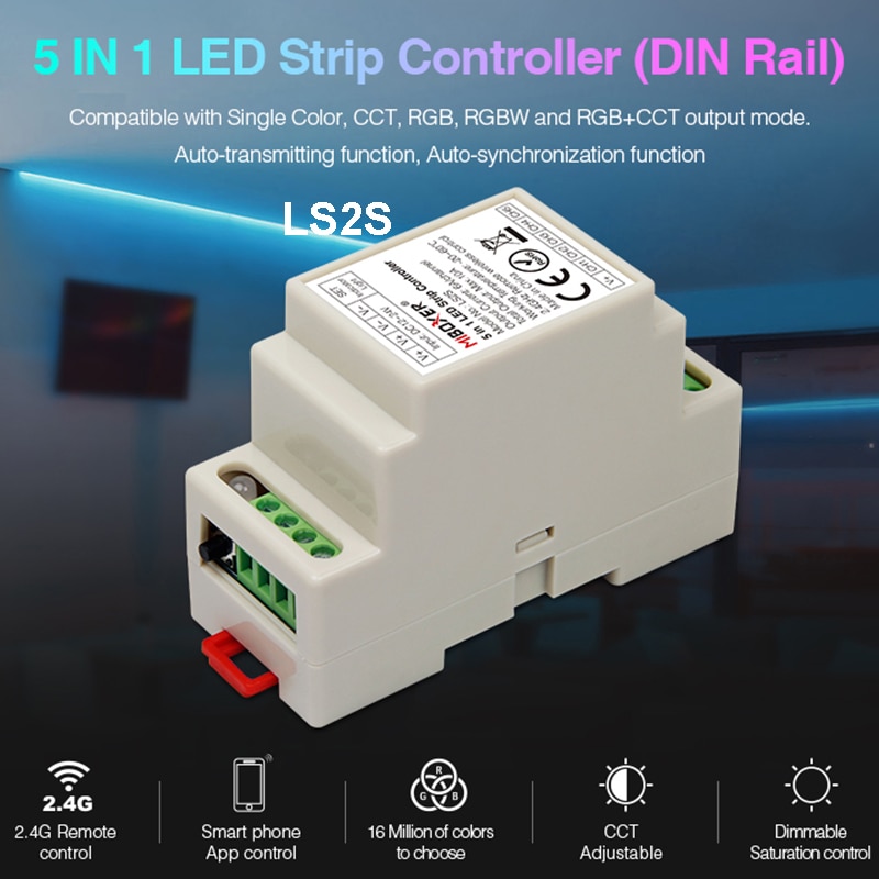 Miboxer Din Rail 5 In 1 Led Strip Controller LS2S DC12V 24V ,FUT087 2.4G Touch Controller FUT089 Afstandsbediening Voor Led Strip Licht