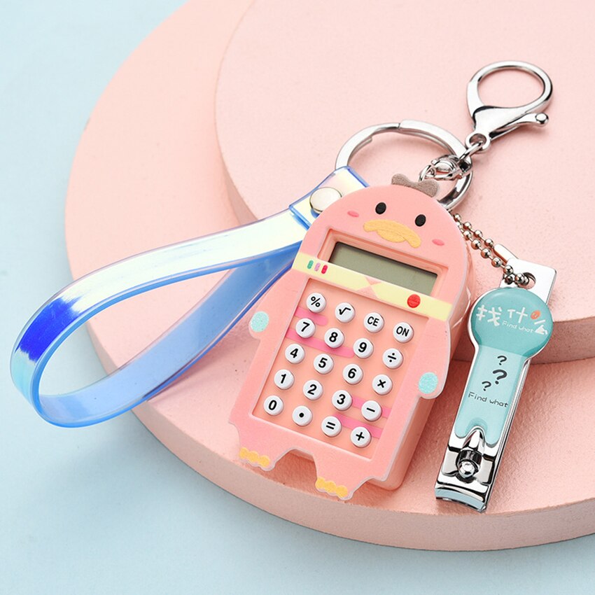 Llavero Mini caculador de bolsillo con cortaúñas, cordón, calculadora electrónica de función estándar, calculadora para niños y estudiantes