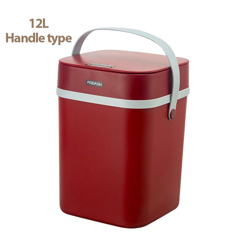 Smart Sensor Garbage Bin Automatic Induction Kicking Trash Can Kitchen Bathroom Trash Bin Toilet Waterproof Bin with Lid 10/12L: Red 12L