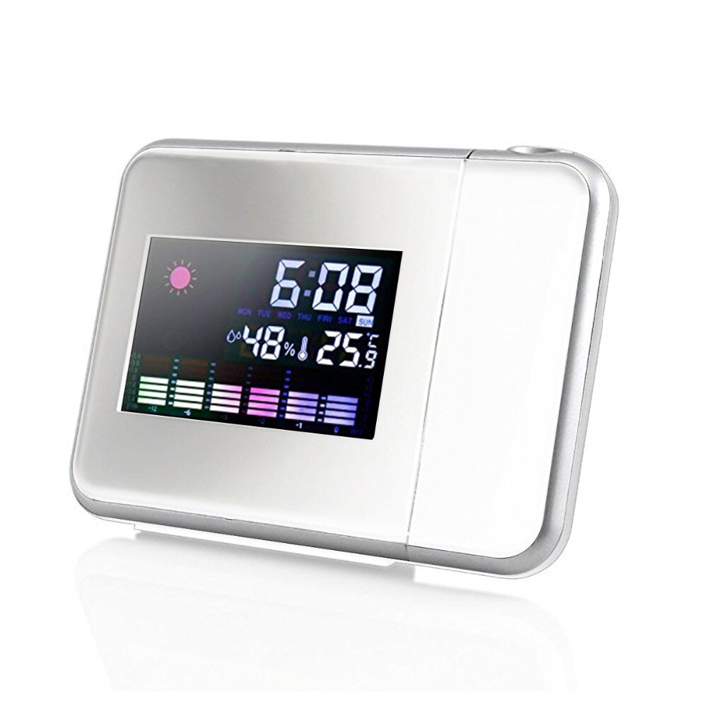 Digital LCD Projection LED Display Alarm Clock Weather Snooze Function Temperature Thermometer Humidity Table Clock Decor