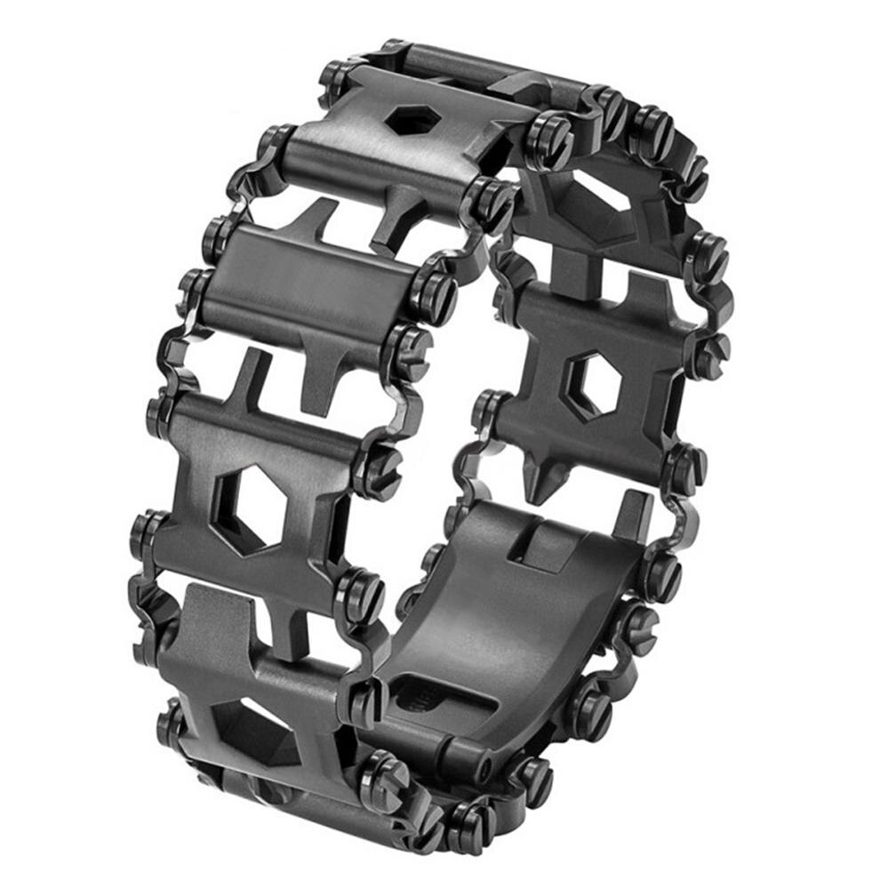 Pulsera multiherramienta 29 en 1, pulsera de reparación multifunción de acero inoxidable, llave de destornillador, Kit de emergencia para bicicleta y acampada: Black
