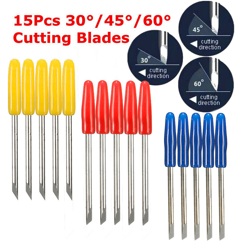 KZTech 15PCS 30 45 60 Degree Vinyl Cutter Blade for Graphtec CB15 CB09 Silhouette Cameo Craftrobo Blades CB15U Cricut CB09U