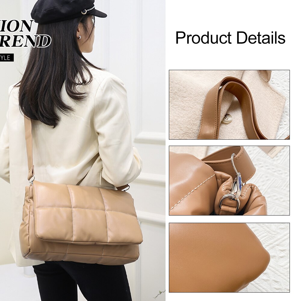 Weave Vrouwen Gewatteerde Crossbody Tassen Zachte Pluizige Space Pad Katoenen Schoudertas Winter Vrouwelijke Shopper Bag Nylon Gevoerde Tas