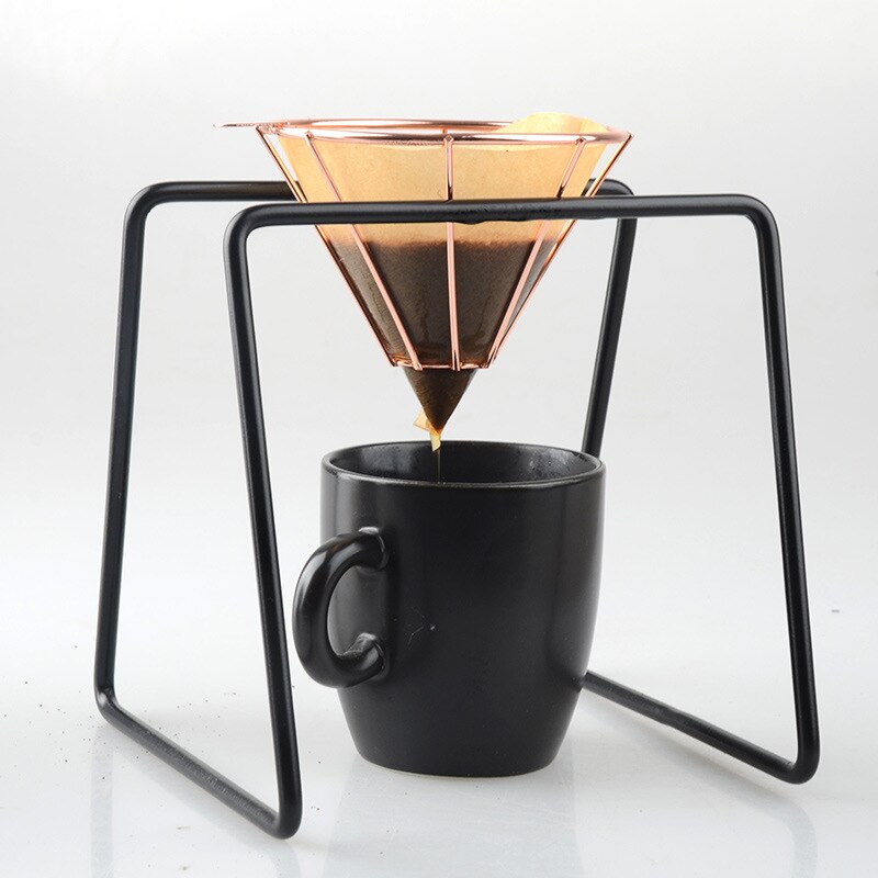 Rose Gold Metal Reusable Coffee Filter Holder Coppper Brew Drip Coffee Filters Accessories Funnel Mesh Tea Filter Basket Tools