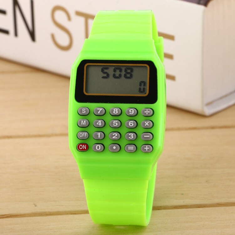 Vandtæt elektronisk farverig silikone regnemaskine ur dreng eller pige studerende læring ur tælle værktøjer ur ur relojes: Grøn
