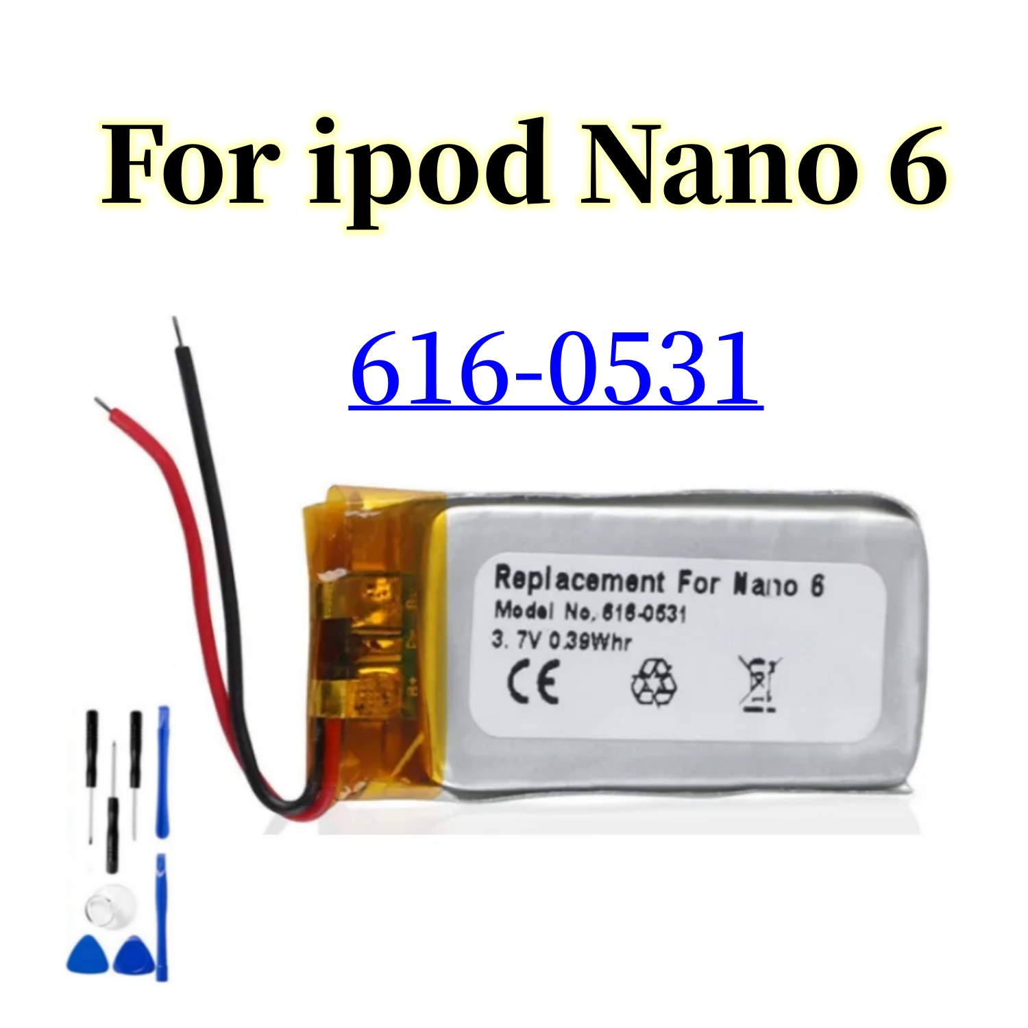 Nueva batería para iPod Nano 1 2 3 4 5 6 7 4th 5th 6th 7th 1st 2nd Gen 2Gen 3rd 3 Gen 3Gen + herramientas gratuitas: Negro
