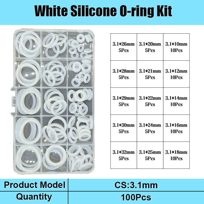 Witte siliconen O-ring VMQ O-ring afdichting pakking CS 1,5/2,0/2,4/3,1 mm geïsoleerde waterdichte ring ronde O-vorm food grade Oring Kit: Sky Blue