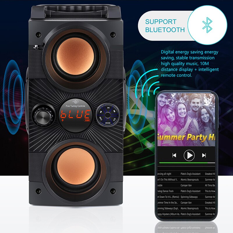 40W Big Power Portable Bluetooth Speaker Wireless Bass Column 3DStereo Subwoofer Music Center Boombox Support Remote Control Mic