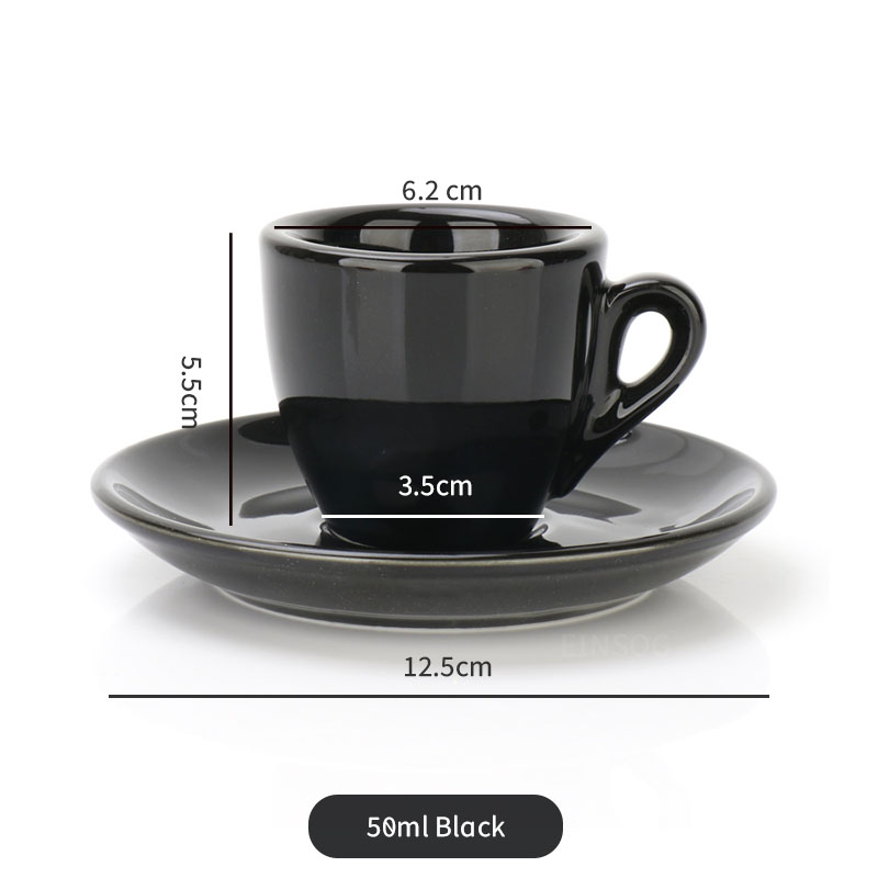 Tazas y platillos de Espresso italianos de 50ml, taza de Espresso de cerámica con aislamiento térmico grueso de larga duración, artículos especiales para café: Negro