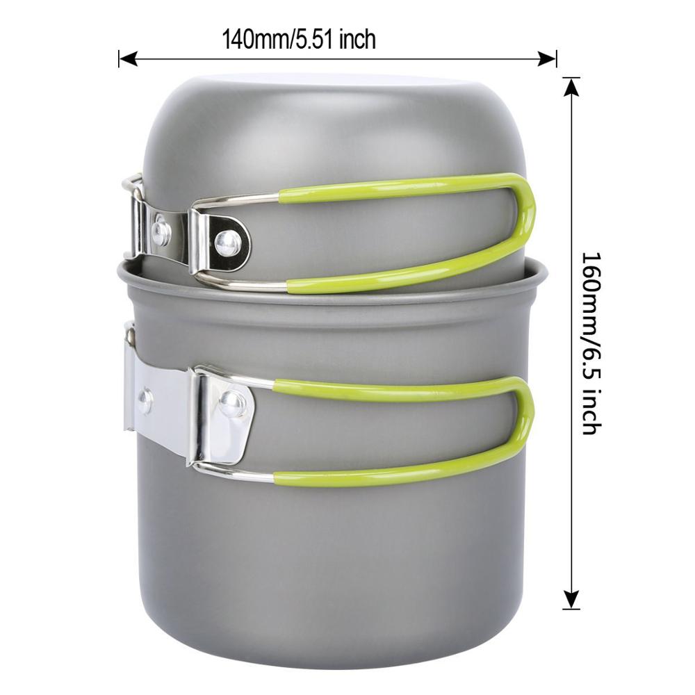 Outdoor Hiking Camping Cooking Picnic Bowl Pot Pan Set Set with cutlery Cookware stove outdoor equipment: green