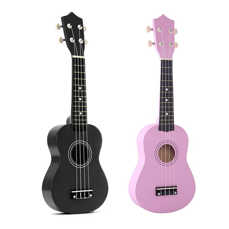 2 Set 21 Inch Sopraan Ukulele 4 Strings Hawaiian Gitaar Uke + String + Pick Voor Beginners Kid (roze) & (Zwart): Default Title