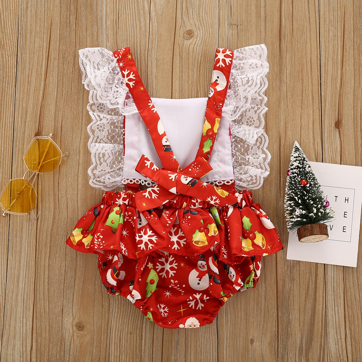 Christmas 0-24M Newborn Baby Girls Boys Romper Sleeveless Lace Jumpsuits Ruffled Festivals Outfits