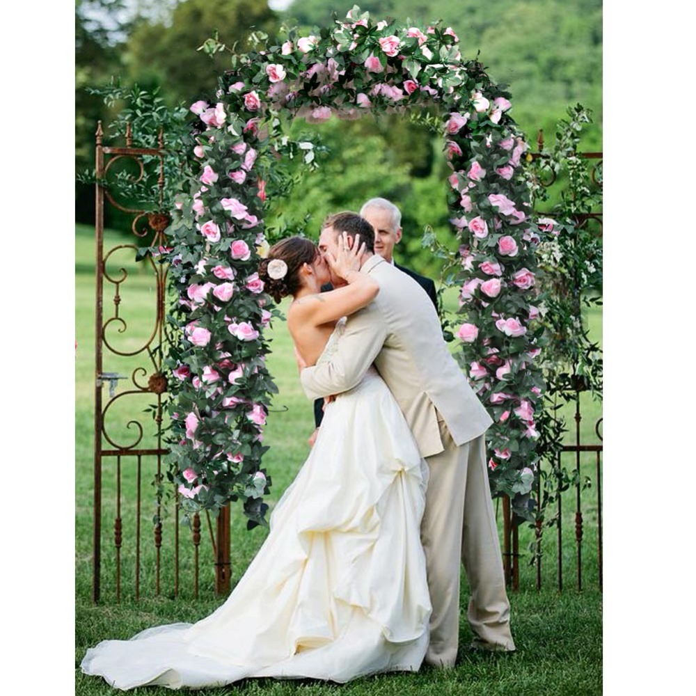 OurWarm 2.3M Silk Rose Vine Flower Garland Wedding Decoration Artificial Rose Garland DIY Bridal Wreath Artificial Decorations