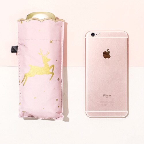 Mini Rosa Tasche Regenschirm Frauen Uv Kleinen Regenschirm Hirsch Druck Sonne Regen Damen Schwarz Beschichtung Fünf-Falten Bumbershoot: Rosa