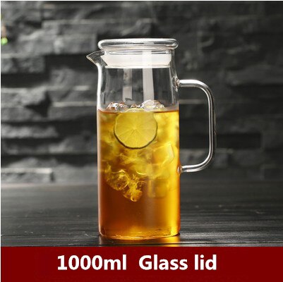 Kaldt glass vannflaske krukke vannkoker gjennomsiktig stor kapasitet varmebestandig vannkanne med håndtak tekanne beholder 1.0 l 1.2l 1.5l: B1000ml