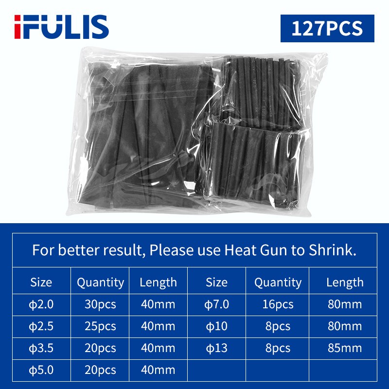 Tubes thermorétractables pour isolation, 800/780/580 pièces, gaine rétractable pour câble de voiture 2:1, plusieurs couleurs: 127PCS (Bag)