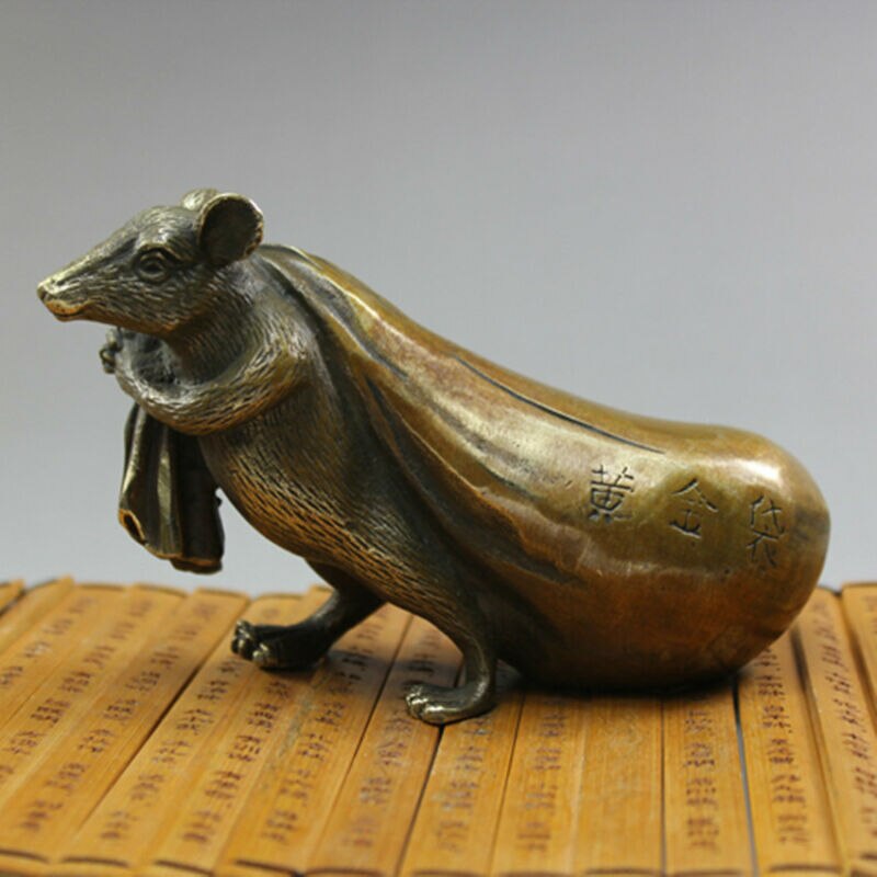 Chinese Zodiac Messing Koper Standbeeld Beeldje Rat Muis 5.1 "L