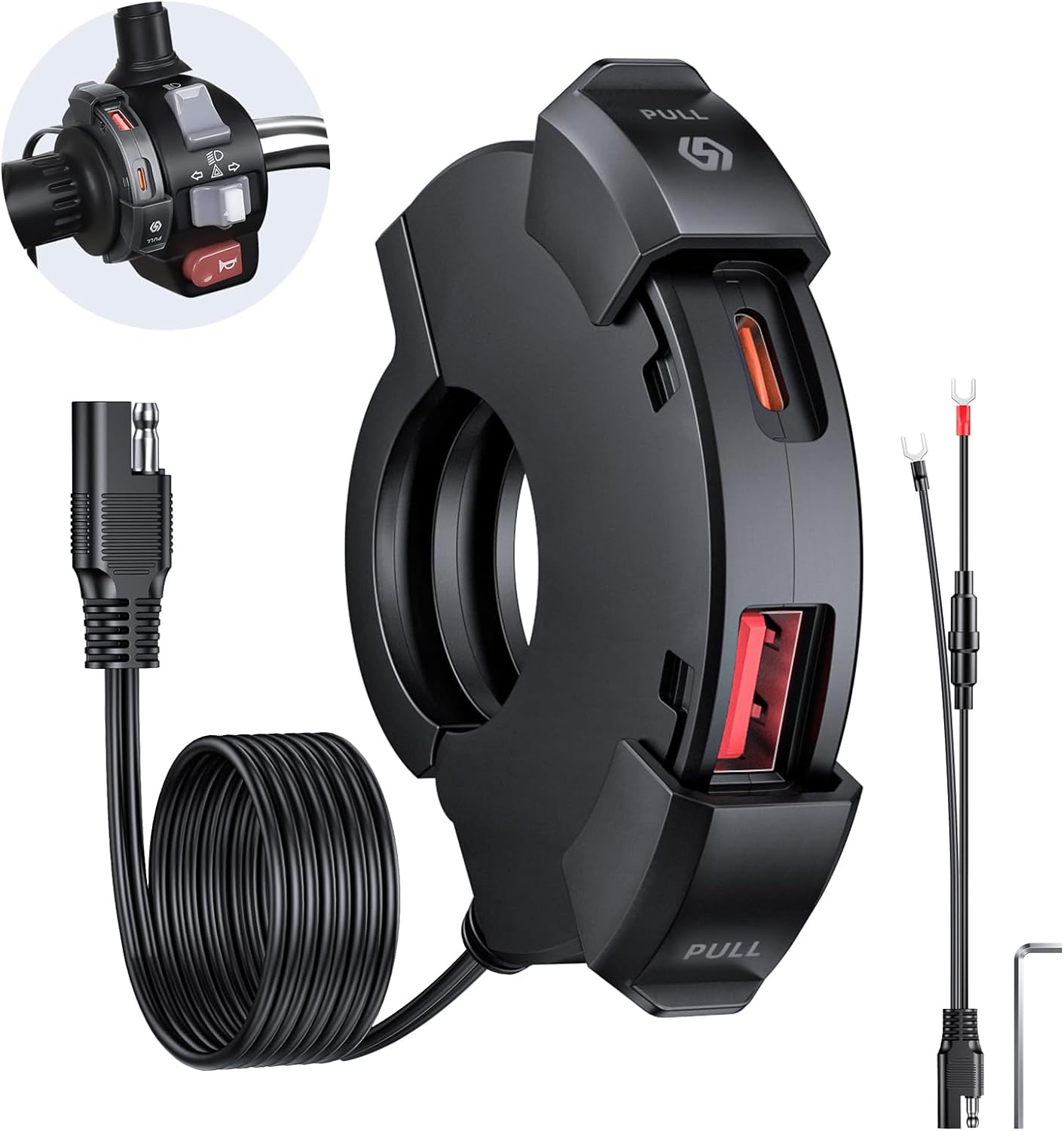 Extractme-cargador celular rápido Usb para motocicleta, conector de enchufe de puerto tipo C resistente al agua con voltímetro móvil, carga Digital: YELLOW