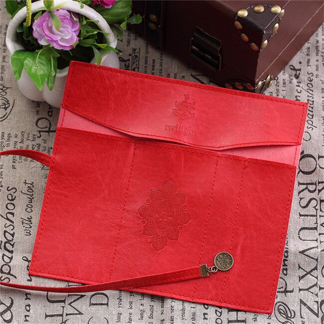 Vintage Roll PU Leather Pencil Case Twilight Pen Pouch Student Stationery Woman Cosmetic Storage Bag Pencilcase: Red