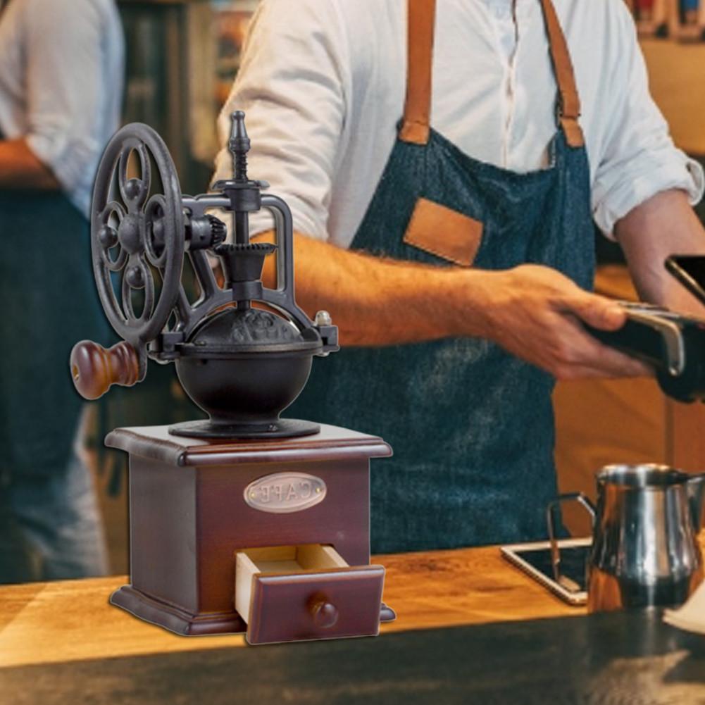 Manual Coffee Grinder Vintage Style Wooden Coffee Grinder Roller Grain Mill Hand Crank Coffee Grinder