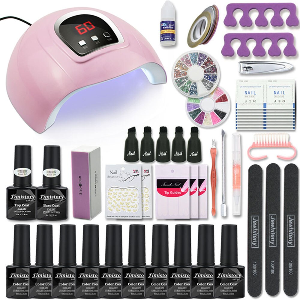 Manicure sæt til søm kit 80w uv lampe tørretumbler søm sæt med søm boremaskine 10 stk negle gel polish soak off manicure værktøjssæt: X4 sæt 02