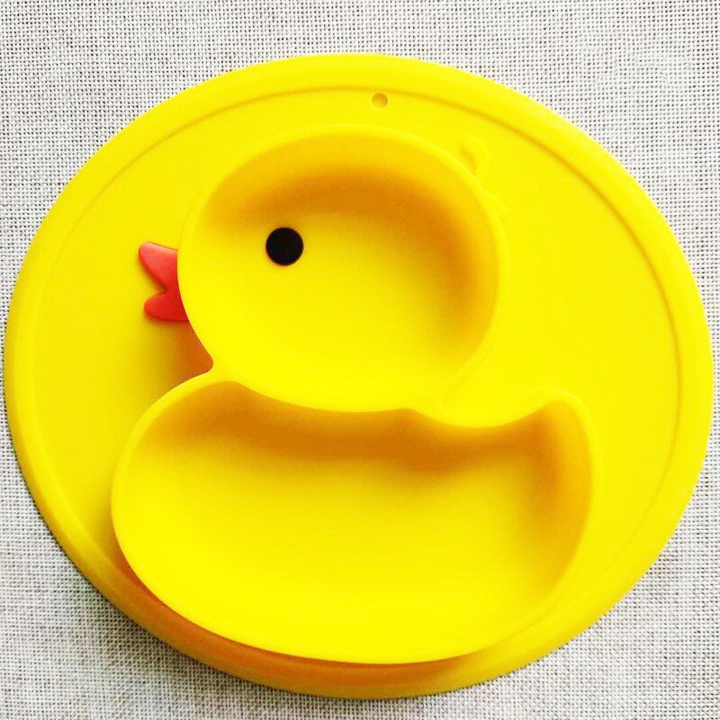 Bandeja de alimentación de silicona antideslizante para alimentos, con bonitos dibujos de animales, pato, bandeja para comida, soporte para comida para bebé, niño pequeño, Chico, cuenco para niños: yellow