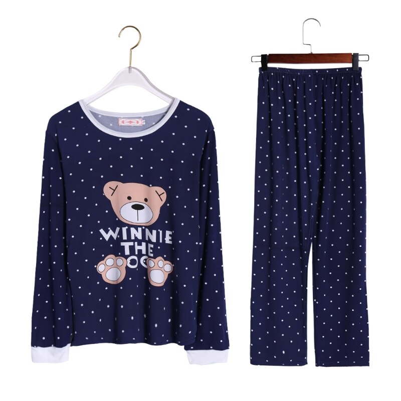 Kvinder langærmede bjørn print toppe og bukser bølge punkt pyjamas sæt nattøj jun 14