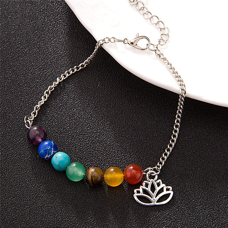 Cavigliera Yoga per donna gioielli piede Hollow Lotus Pendant Charm catena da spiaggia blu rosso verde pietra naturale braccialetto Sexy a piedi nudi