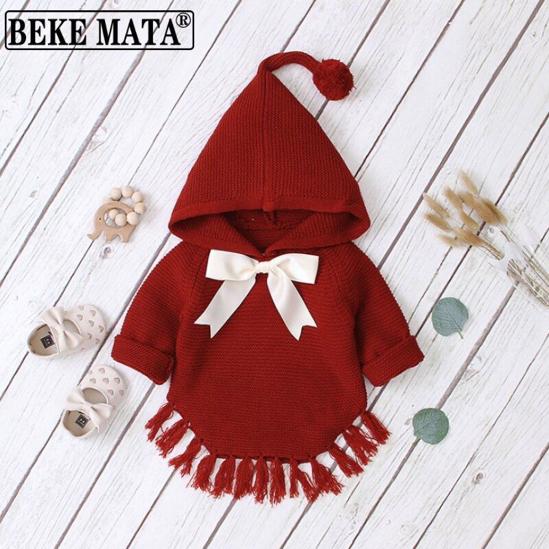 Bébé fille pull hiver tricoté à capuche enfant en bas âge fille vêtements à manches longues Bow infantile vêtements gland coton bébé Cardigan