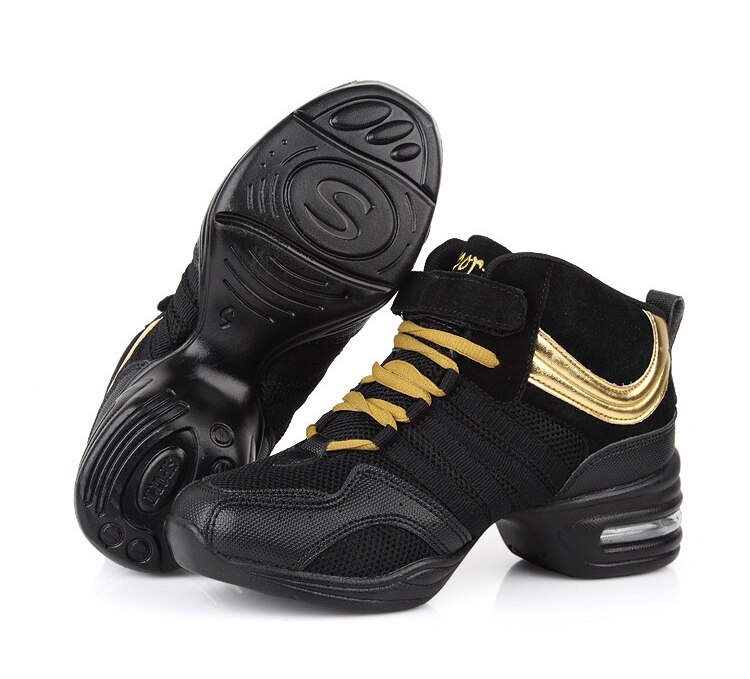 sport Sind mit Weichen Laufsohle Atem Tanz Schuhe Turnschuhe Für Frau Praxis Schuhe Modern Dance Jazz Schuhe Discount Hohe schuh: Black-Gold / 7