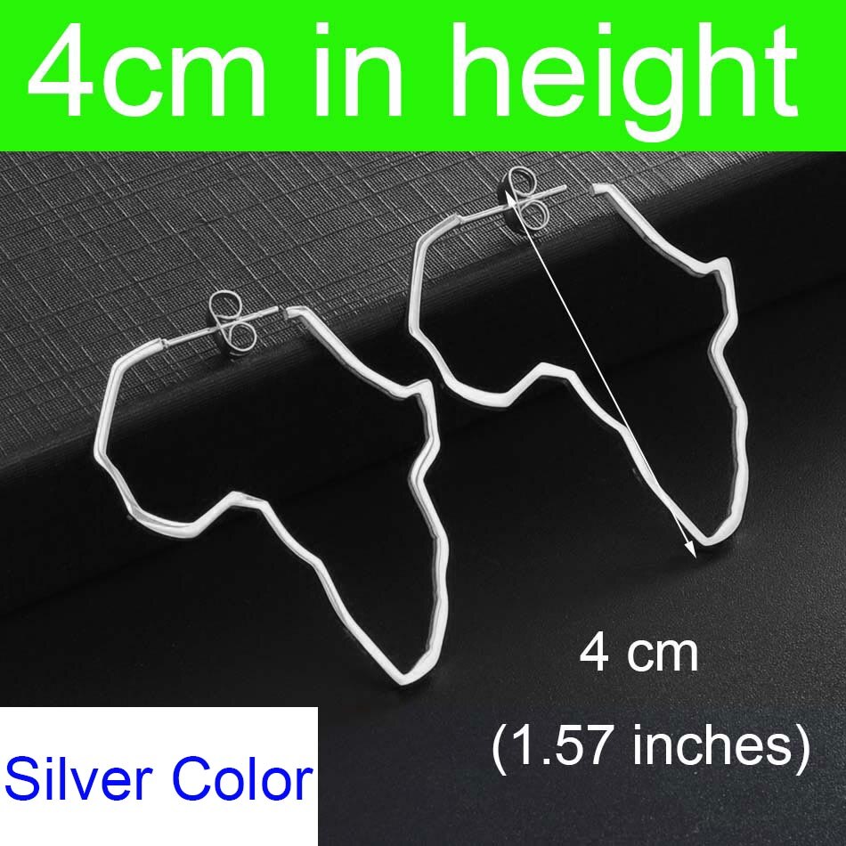 Anniyo Afrikaanse Kaart Grote Oorbellen Overdrijven Groter Oorbel Afrika Ornamenten Traditionele Etnische Hyperbole Christmas #103721: 4cm Silver Color
