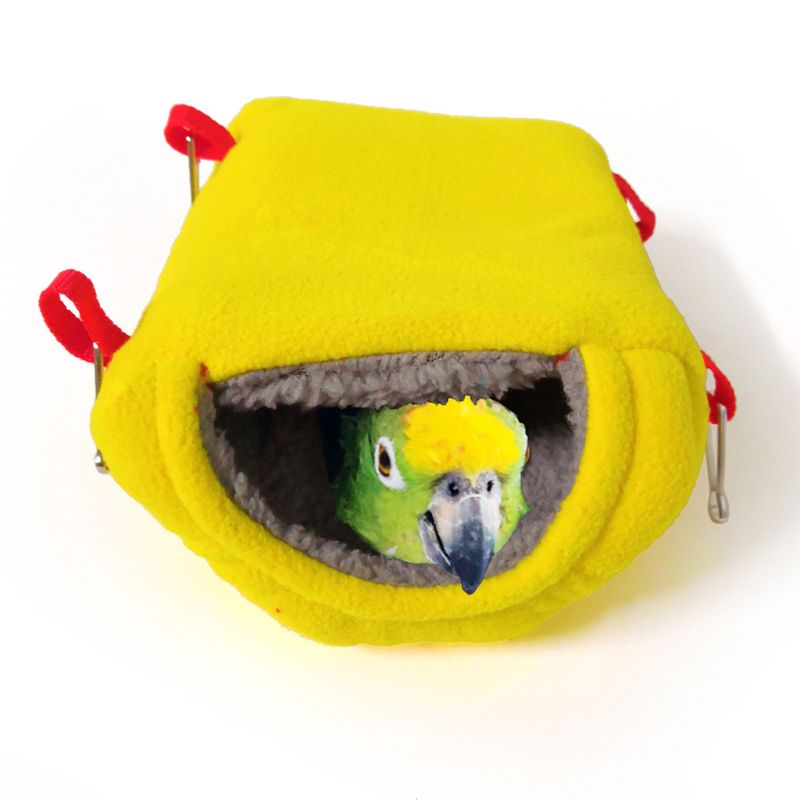 Pet Bird Nest House Parrot Bed Hut Hammock Hanging Cave Snuggle for Lovebird 875A: Yellow / S