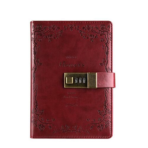 XRHYY Digitale Wachtwoord Notebook Lederen Bindmiddel Journal Cijferslot dagboek Print Bronzing Vergrendeling Journal Dagboek: Wine-Red
