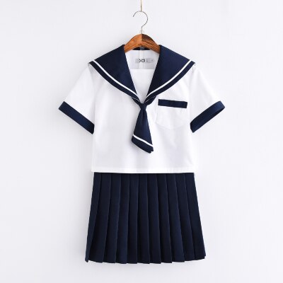 Giapponese JK Uniformi Scolastiche Per Le Donne navy blu rosso top Marinaio stile Navy Vestito di Pannello Esterno Studente di Classe Delle Ragazze Set Femminile cosplay: Navy blue / XL