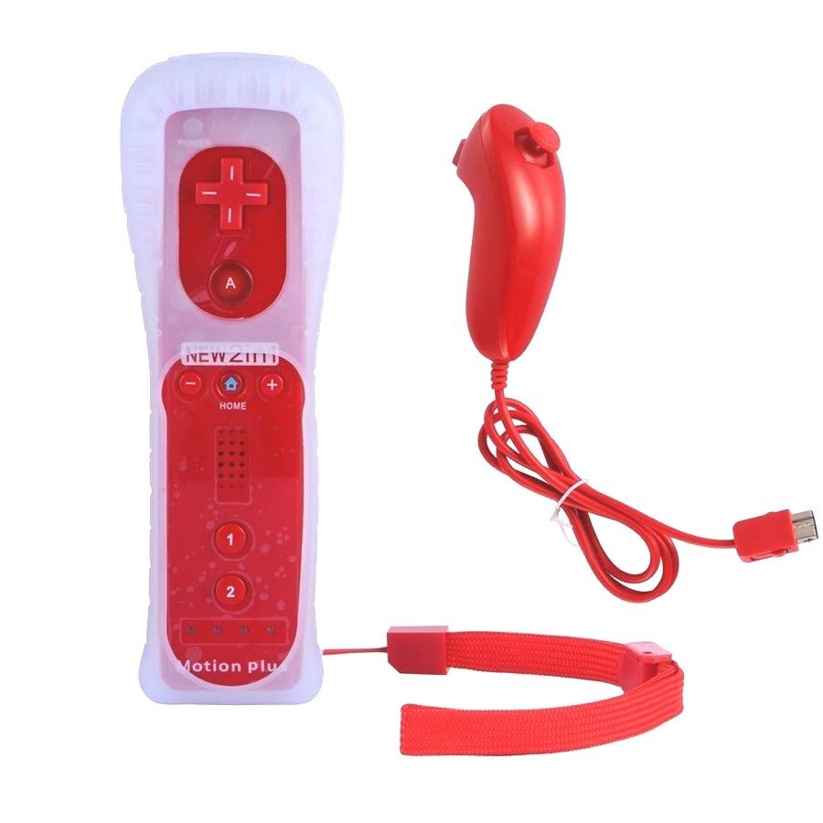 Black Built in Motion Plus Remote Nunchuck Controller + Case for Nintendo for Wii: Red