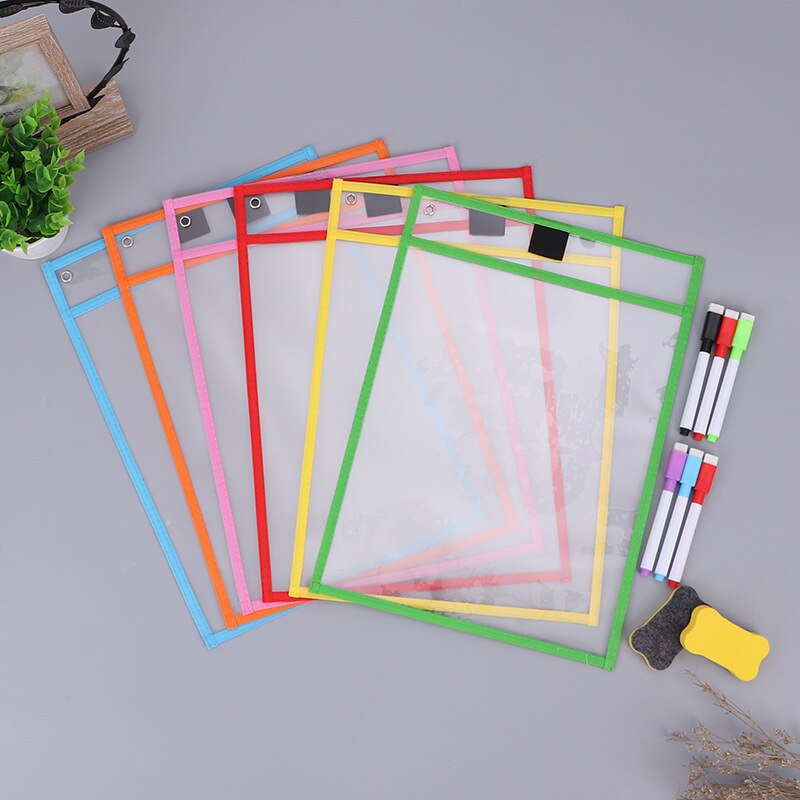 Write And Wipe Drawing Writing Whiteboard Markers Classroom Reusable Dry Erase Bag File Pockets Transparent Teaching Supplies
