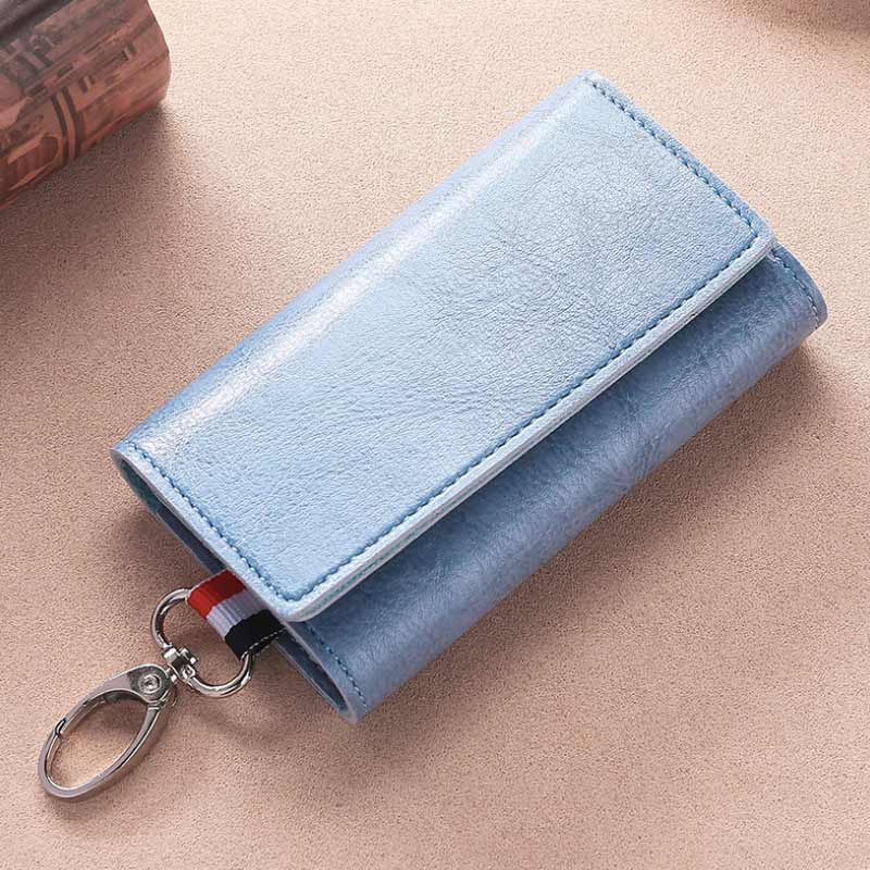 DICIHAYA PU Leather Man Women Key Wallet Short Square Retro ID Card Holder Hasp Vintage Multi-function Car Key Chain Fold Wallet: Light blue