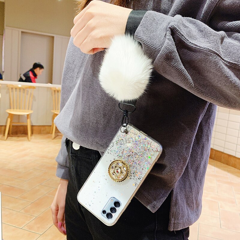 Handphone case for Huawei honor 50 Min soft tpu Luxury Rhinestone Ring Holder Hariball With strap