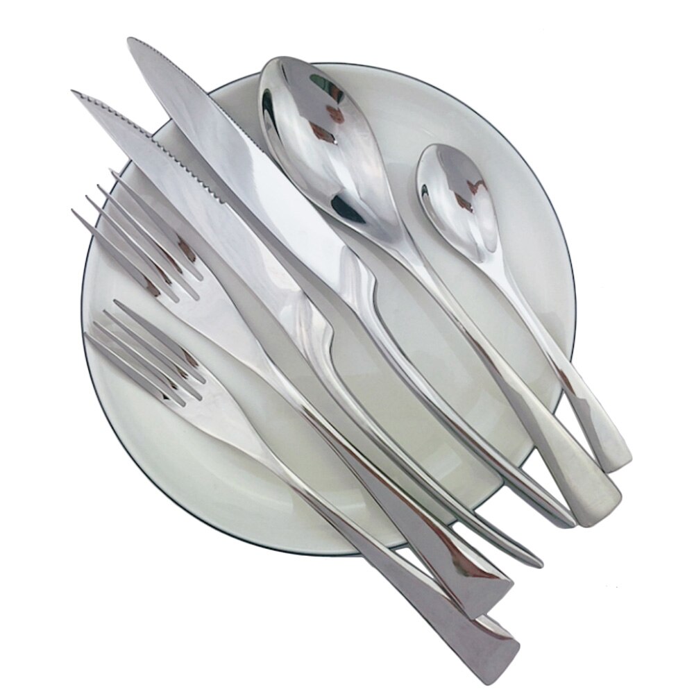 Teaspoon Fork Silverware Dinner Set Mirror Luxury Silver Cutlery 304 Stainless Steel Dinnerware Set Steak Knife Forks