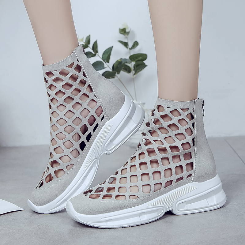 Høydeøkning jente sommer kule støvler kvinner hule myke sko ankelstøvletter for kvinner kvinner sommerstøvler botines mujer: Beige / 4