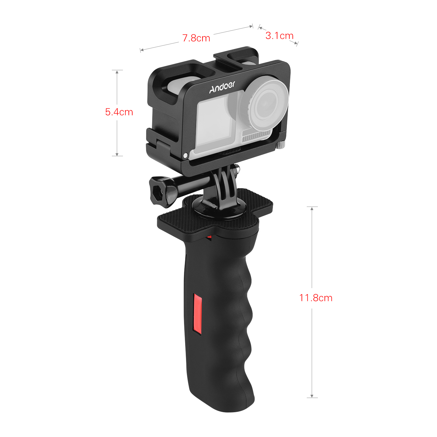 Andoer metal kamera bur kompatibelt med til osmo action vlogging skydetaske med kold sko montering 1/4 skrue grænseflader